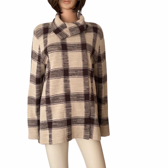 NWOT Lauren Ralph Lauren brown cream plaid cardigan jacket